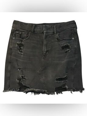 American Eagle Outfitters Black Distressed Denim Mini Skirt